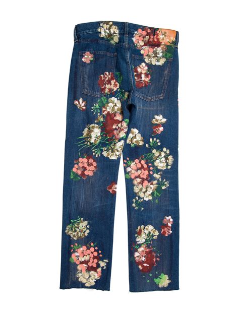 gucci painted cropped denim pant flowers women|Gucci jeans net a porter.